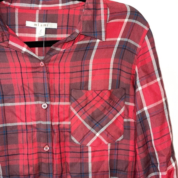 Francesca’s Miami NWT Red & Black Plaid Button Down Tunic Top Small Women’s - Picture 3 of 12